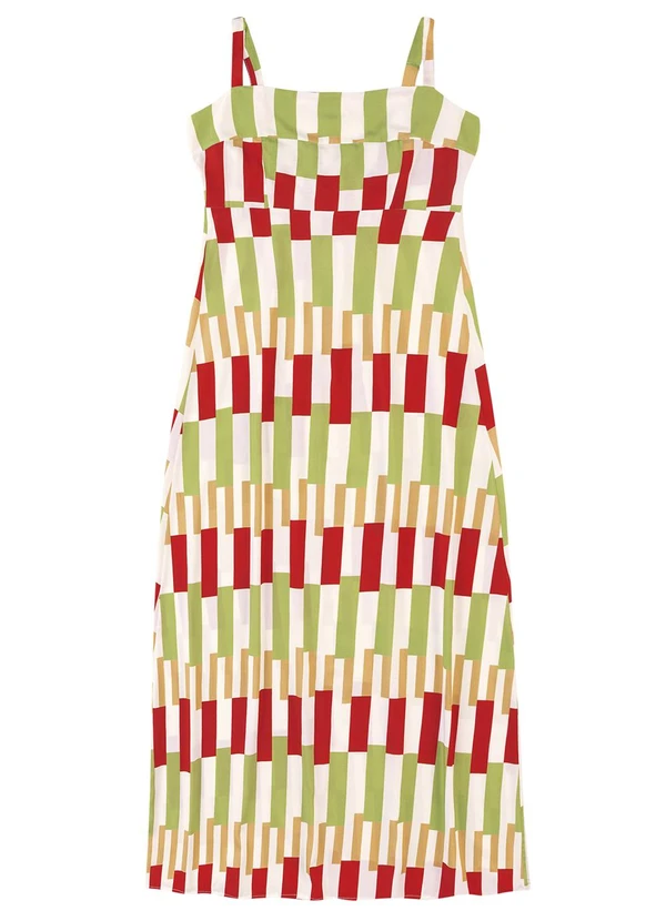 Malwee - Vestido Mídi Geométrico em Viscose Vermelho 7
