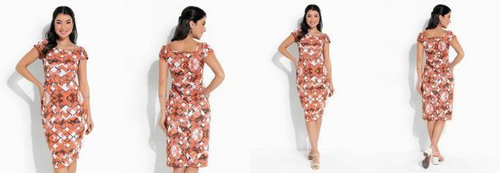 Vestido Midi Geomtrico Laranja