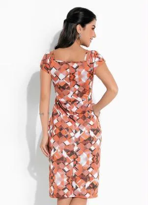 Rosalie - Vestido Midi Geométrico Laranja - ROSALIE