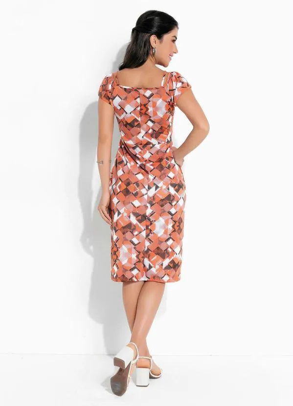 Rosalie - Vestido Midi Geométrico Laranja 4