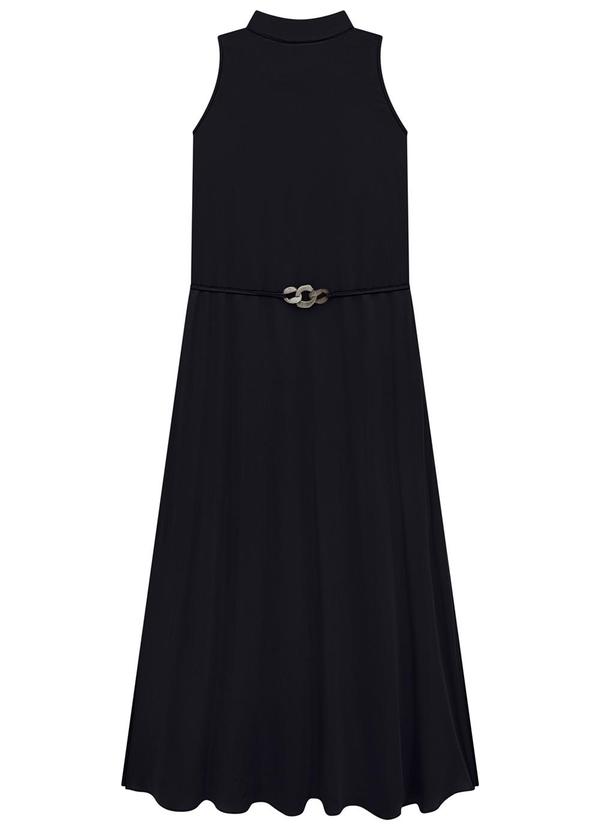 Lunender - Vestido Midi Gola Alta Evasê com Cinto Preto 1