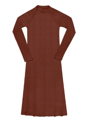 Outlet - Vestido Midi Gola Alta Feminino Marrom - OUTLET