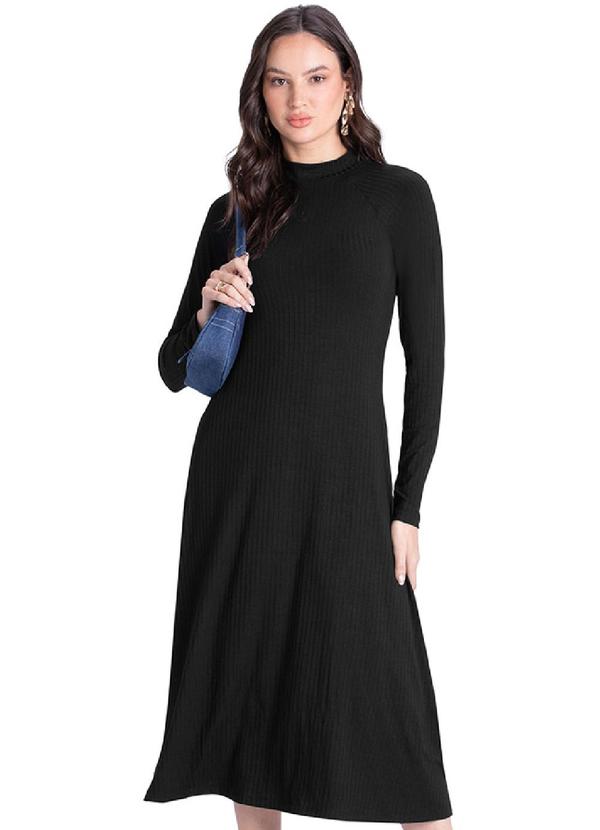 Rezzato - Vestido Midi Gola Alta Feminino Preto