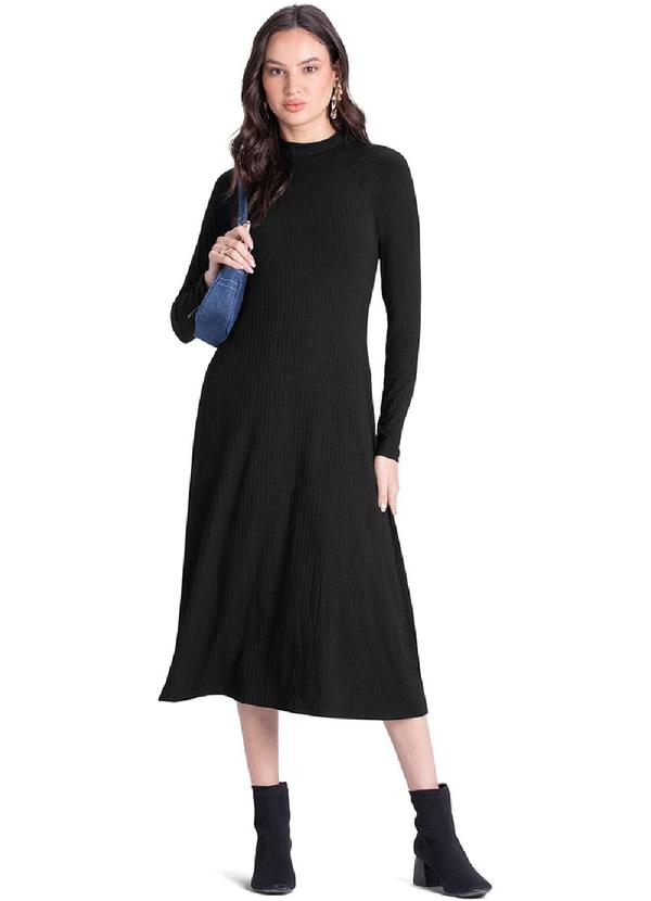 Rezzato - Vestido Midi Gola Alta Feminino Preto 2