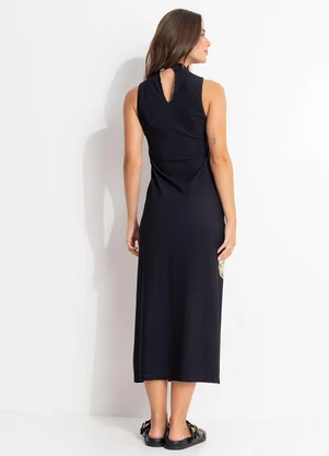 Farm - Vestido Midi Gola Alta Jardim de Cordel Preto - FARM
