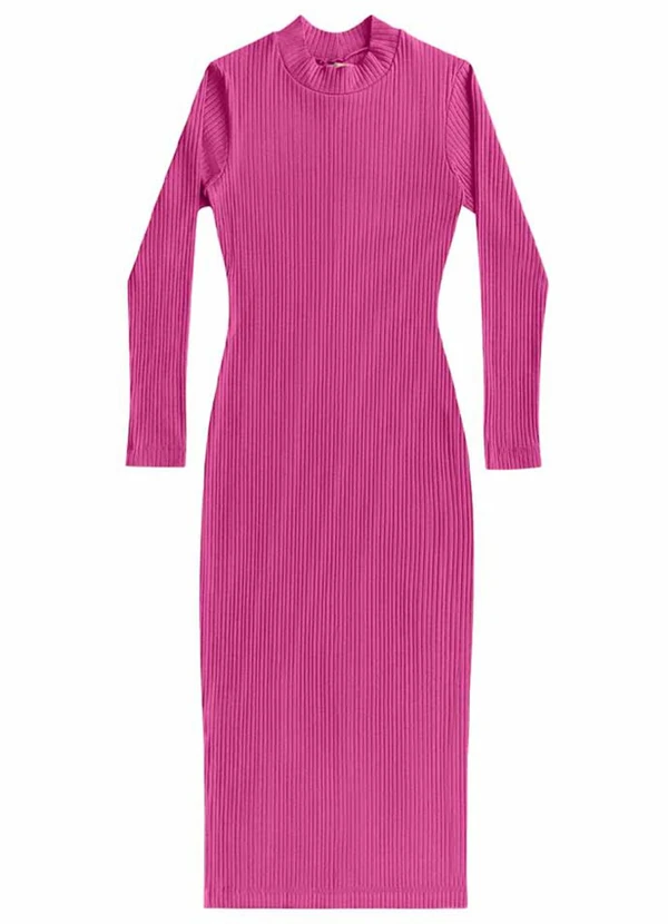 Angel - Vestido Midi Gola Alta Manga Longa Rosa 3