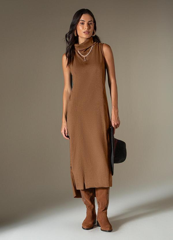 Use Modo - Vestido Midi Gola Rolê Marrom