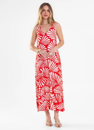 Rovitex - Vestido Midi Gola V Viscotorcion Vermelho - ROVITEX