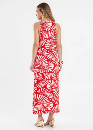 Rovitex - Vestido Midi Gola V Viscotorcion Vermelho - ROVITEX