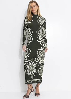 Farm - Vestido Midi Gráfico Místico Verde - FARM