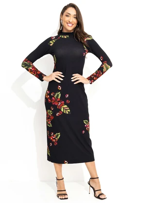 Farm - Vestido Midi Guará Preto - FARM