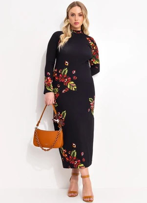 Farm - Vestido Midi Guará Preto - FARM