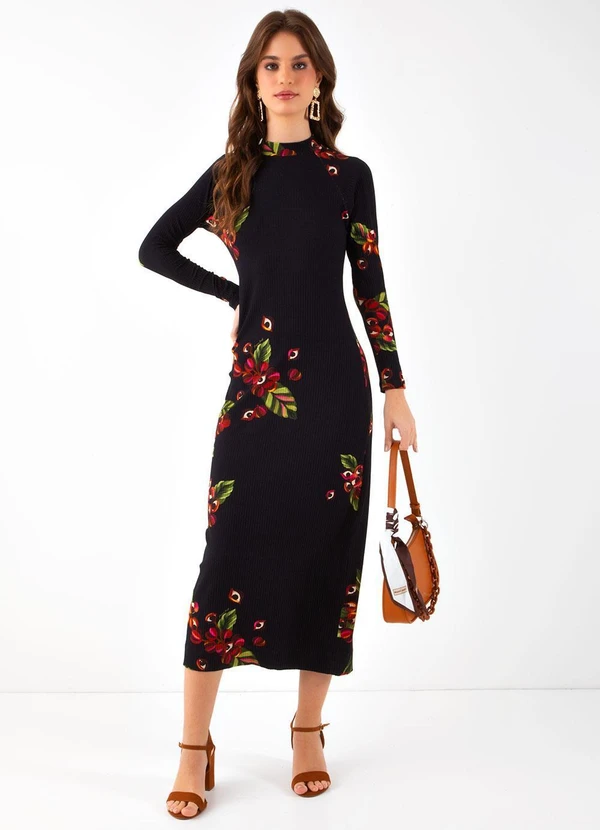 Farm - Vestido Midi Guará Preto 8