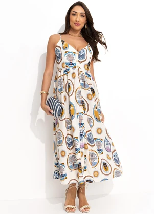 Farm - Vestido Midi Janelas do Cerrado Bege - FARM