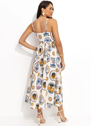 Farm - Vestido Midi Janelas do Cerrado Bege - FARM