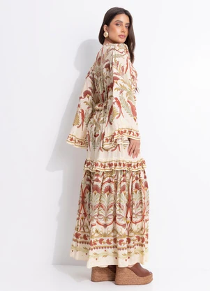 Farm - Vestido Midi Jardim Louise Bege - FARM