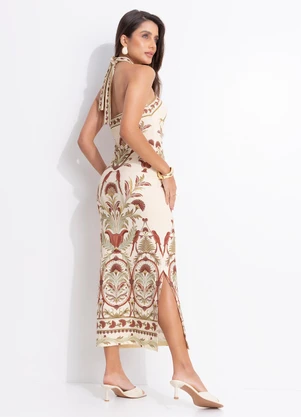 Farm - Vestido Midi Jardim Louise Bege - FARM