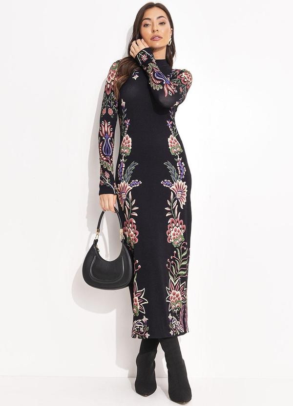 Farm - Vestido Midi Jardim Maravilhoso Preto