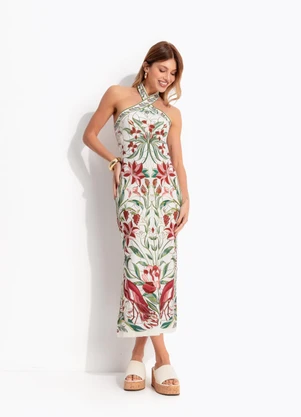 Farm - Vestido Midi Jardim Vitral Bege - FARM