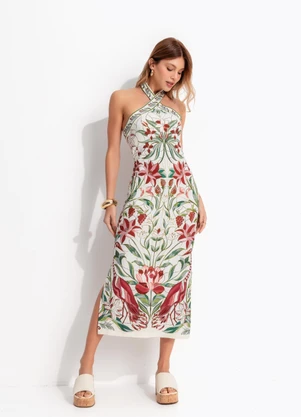 Farm - Vestido Midi Jardim Vitral Bege - FARM