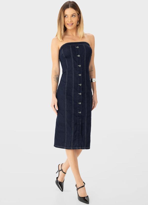 Enfim - Vestido Midi Jeans sem Alça Azul