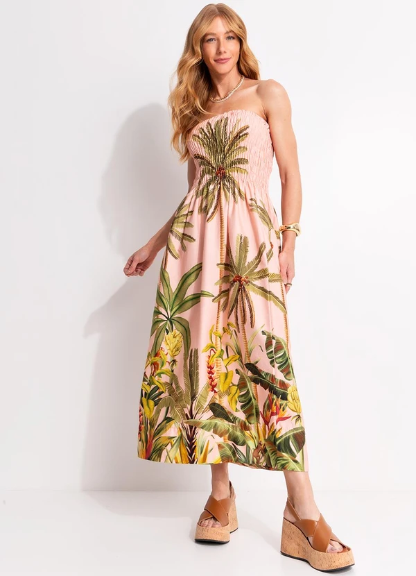 Vestido Midi Jeri Rosa Farm