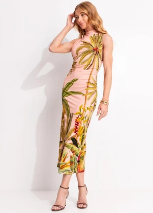 Farm - Vestido Midi Jeri Rosa - FARM