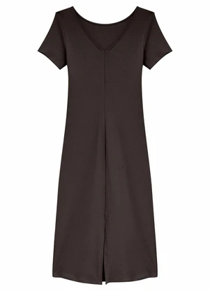 Malwee - Vestido Mídi Justo Acinturado Canelado Marrom - MALWEE