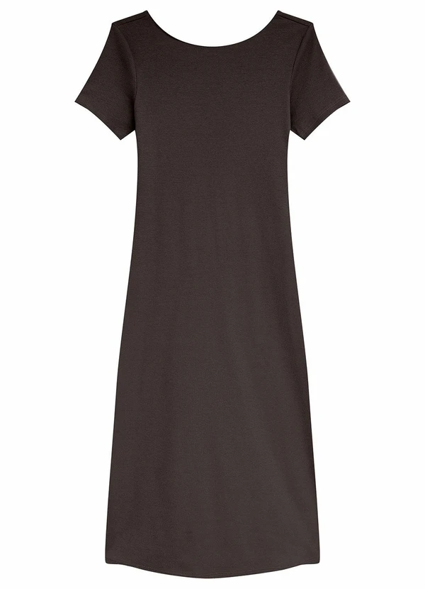 Malwee - Vestido Mídi Justo Acinturado Canelado Marrom 2