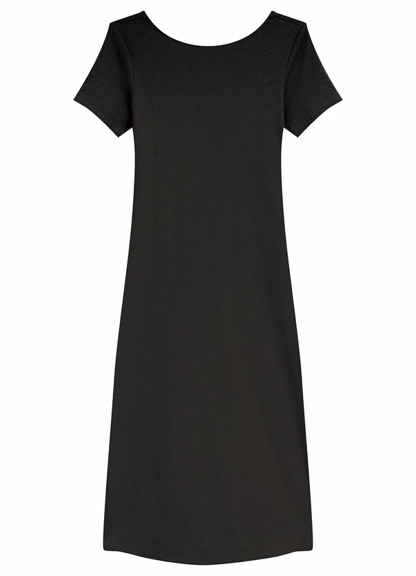 Malwee - Vestido Mídi Justo Acinturado Canelado Preto 2