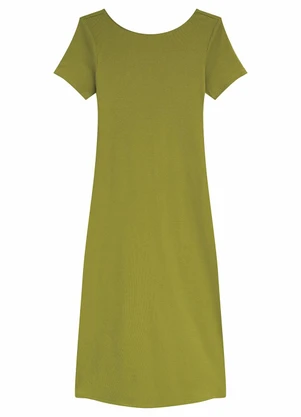 Malwee - Vestido Mídi Justo Acinturado Canelado Verde - MALWEE