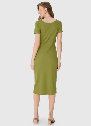 Malwee - Vestido Mídi Justo Acinturado Canelado Verde - MALWEE