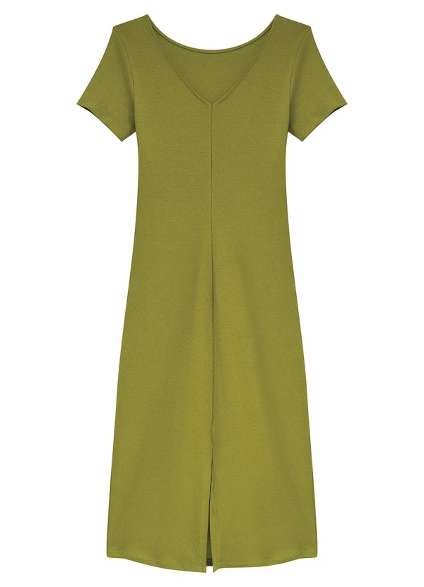 Malwee - Vestido Mídi Justo Acinturado Canelado Verde 2