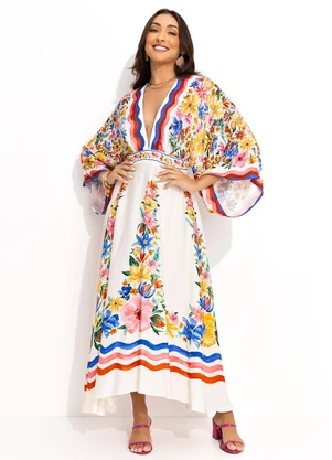 Farm - Vestido Midi Lenço Floraline Off White - FARM