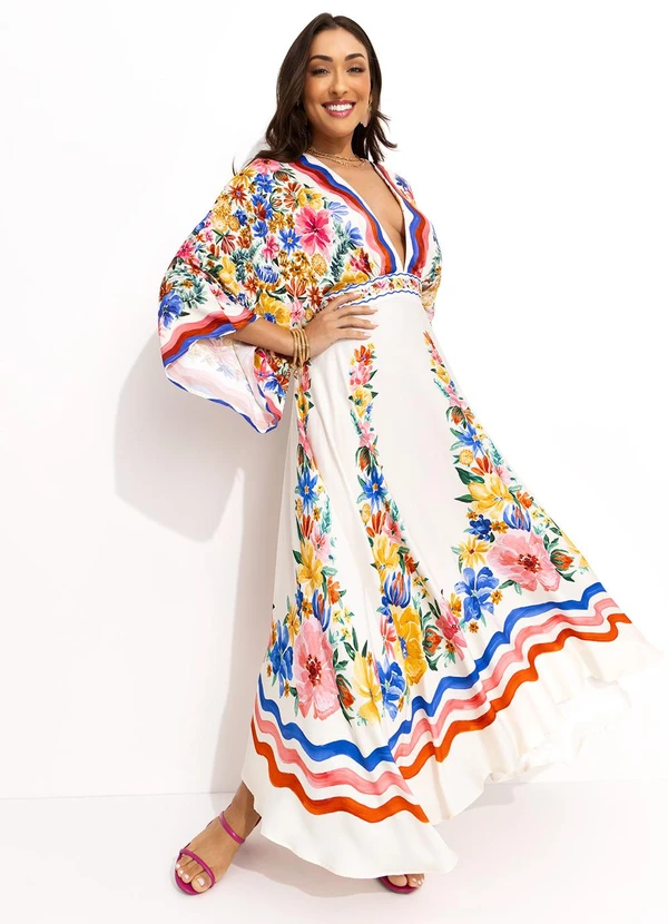 Farm - Vestido Midi Lenço Floraline Off White 3