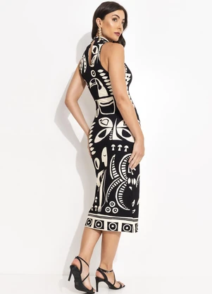 Farm - Vestido Midi Lenço Tropicano Preto - FARM
