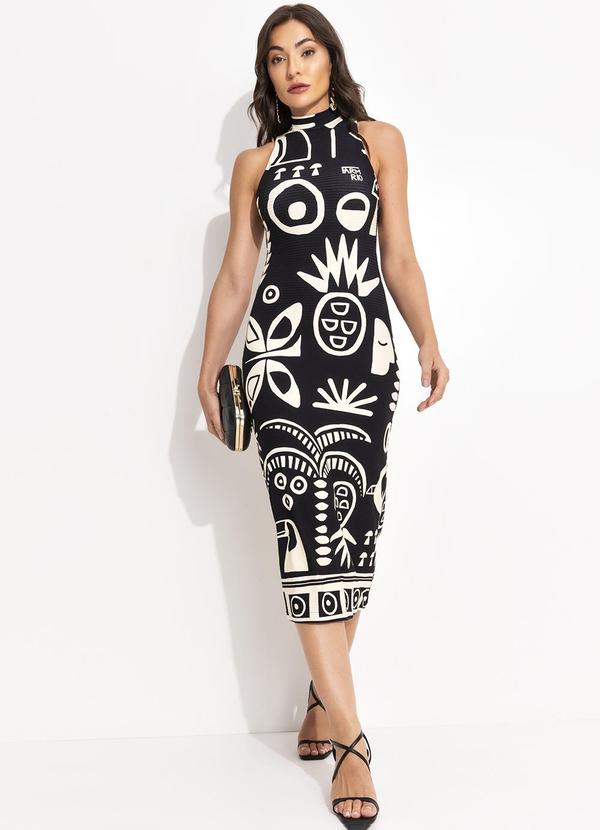 Farm - Vestido Midi Lenço Tropicano Preto