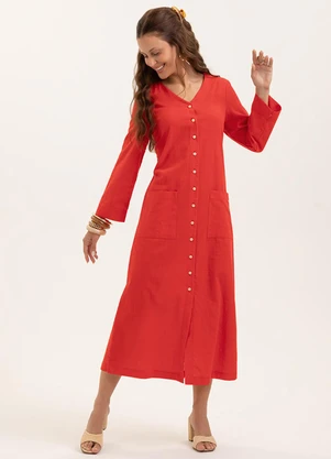 Cativa - Vestido Midi Leve Texturizado Vermelho - CATIVA