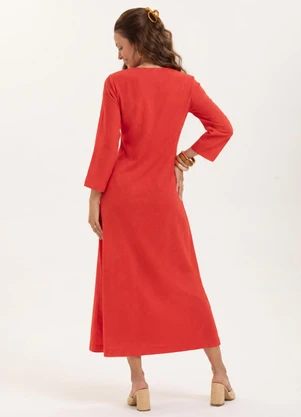 Cativa - Vestido Midi Leve Texturizado Vermelho - CATIVA