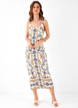 Farm - Vestido Midi Leveza Romântica Bege - FARM