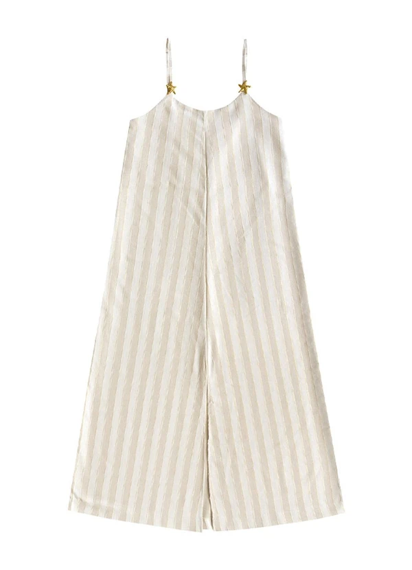 Angel - Vestido Midi Linho Listrado Bege 4