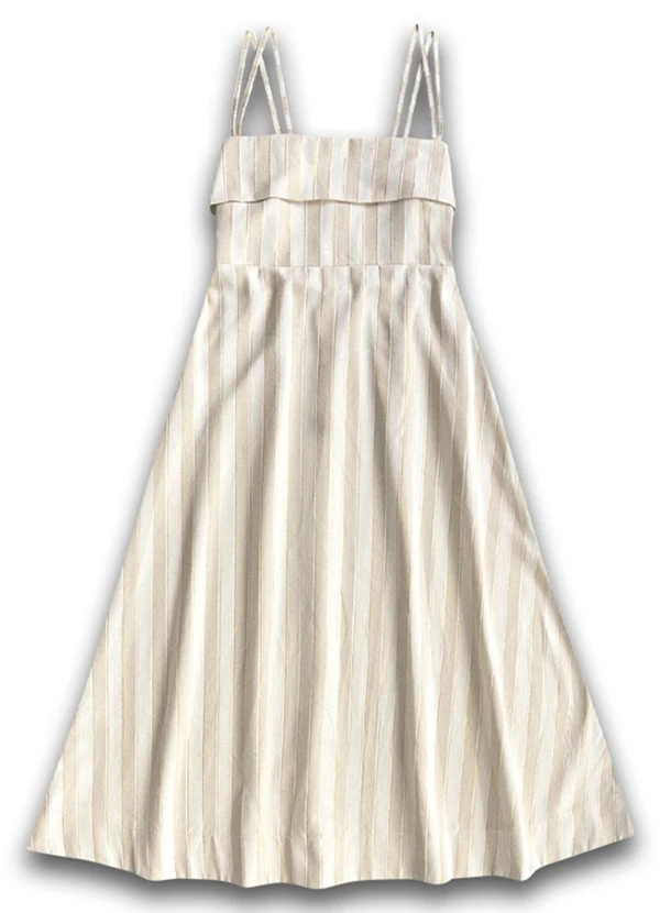 Angel - Vestido Midi Linho Listrado Bege 4