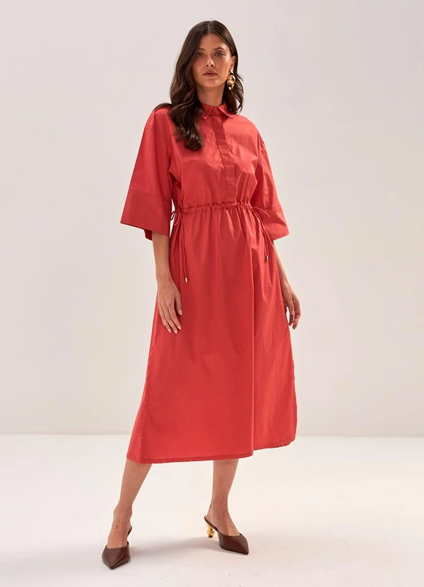 Carlota Costa - Vestido Midi Liso Marrom