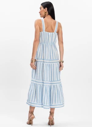 Rovitex - Vestido Midi Listrado de Alça Aishty Azul - ROVITEX