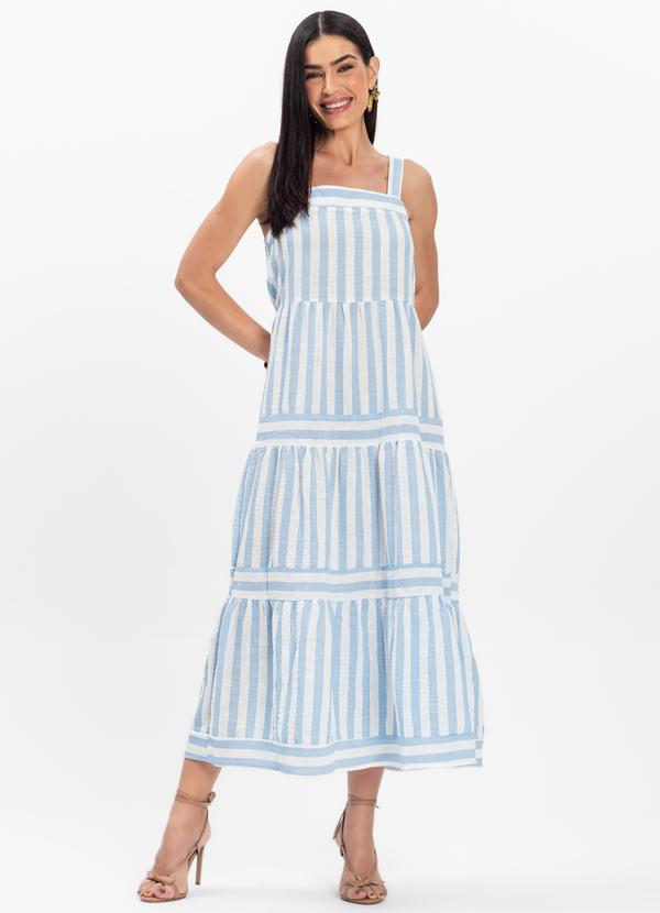 Rovitex - Vestido Midi Listrado de Alça Aishty Azul