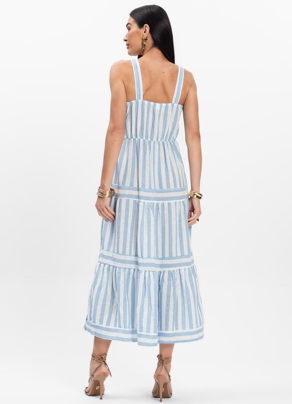 Rovitex - Vestido Midi Listrado de Alça Aishty Azul 2