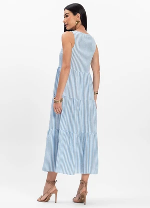Rovitex - Vestido Midi Listrado Decote V Aishty Azul - ROVITEX
