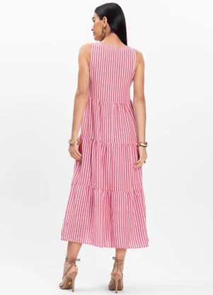 Rovitex - Vestido Midi Listrado Decote V Aishty Rosa - ROVITEX