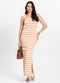 Rovitex - Vestido Midi Listrado em Ribana Marrom - variação: Marrom