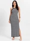 Rovitex - Vestido Midi Listrado em Ribana Marrom - variação: Preto